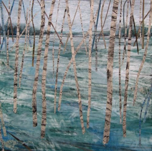 'Birch path II', Janine Baldwin, pastel, charcoal and graphite on card, 50 x 50cm
