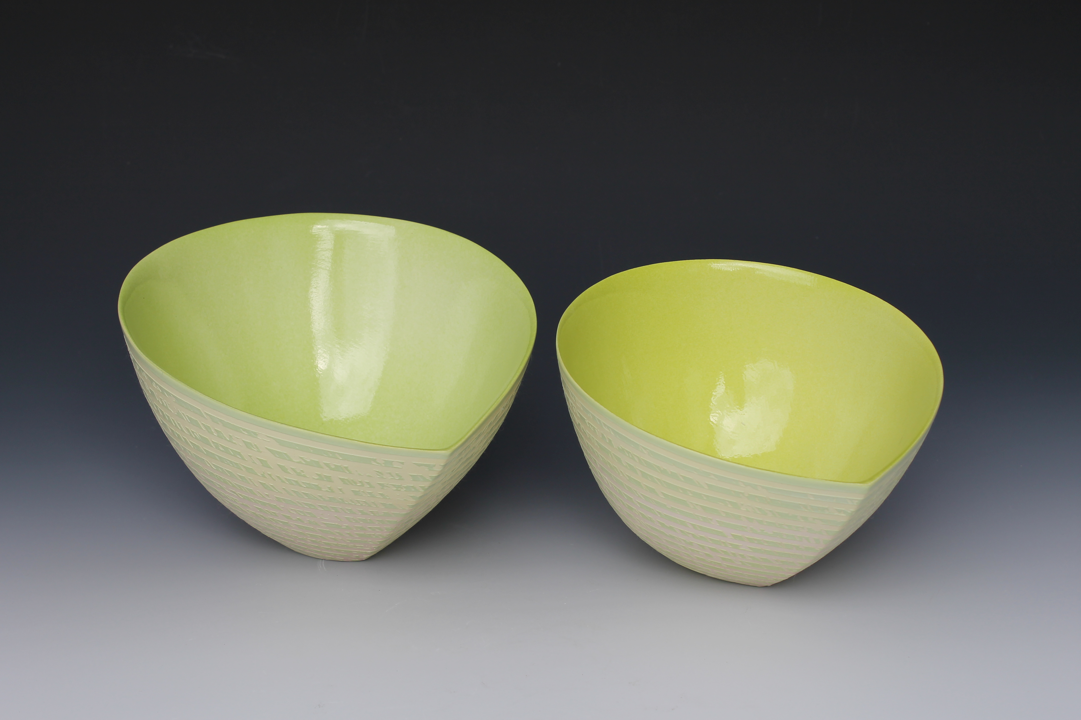 Jenny Morten - Two Green Tilting Bowls