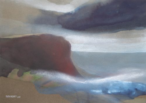 Peter Davis. Eshaness, Watercolour and bodycolour on buff paper 2018, (33x23cm)