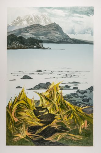 Laura Boswell. Skye to the Mainland (linocut 460 x 730)