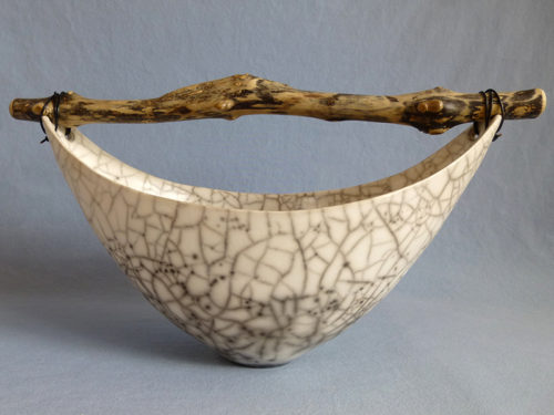 Anne Morrison. Wide crackle bowl with speckled wood