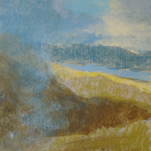 Keith Salmon. 'Loch Tay from the slopes of Ben Lawers', Acrylic & Pastel, 2017, 30 x 30cm