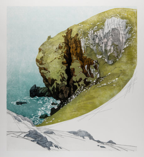 Laura Boswell. Divided Cliff, St Abbs Head (Linocut - 540 x 600 mm