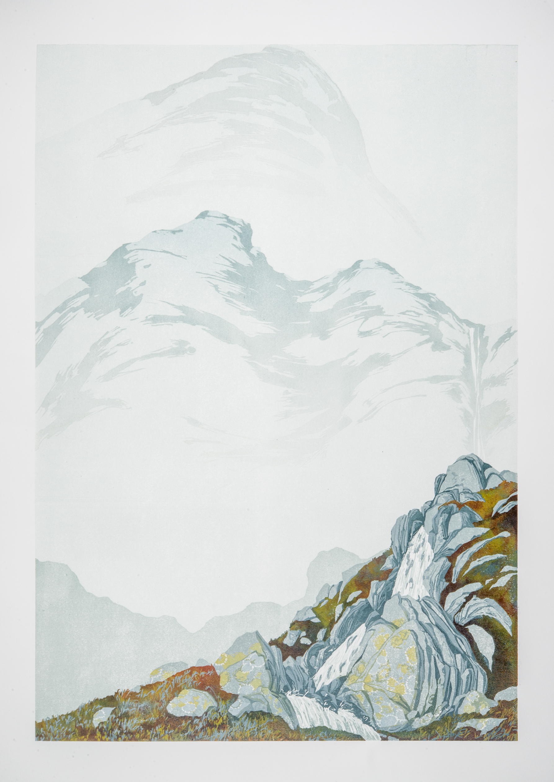 Laura Boswell. High Falls (Linocut - 440 x 590 mm)