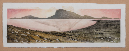 Laura Boswell. Near Applecross, rose sky (Woodblock - 560 x180 mm)