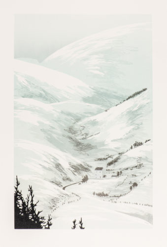 Laura Boswell. Winter at Corgaff (Linocut - 290 x450 mm)