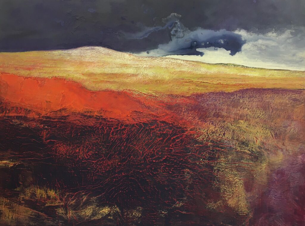 Glynnis Carter. Autumn Horizon;  76x100cm mixed media painting on canvas inspired by Scottish landscape