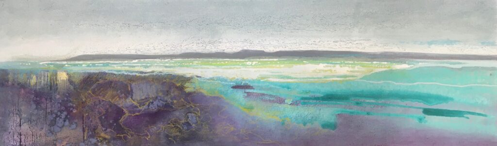 Glynnis Carter. Isle;  30x80cm mixed media painting on canvas, inspired by Scottish landscape