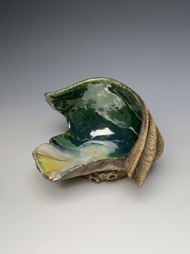 Hanna Salomonsson. Medium deep green bowl w/ gold-leaf detail M-O-03