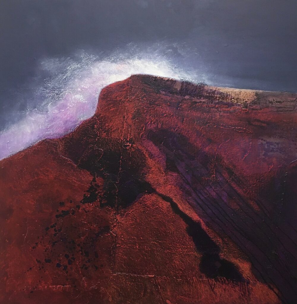 Glynnis Carter. Summit;  106x106cm mixed media painting on canvas, inspired by Scottish landscape