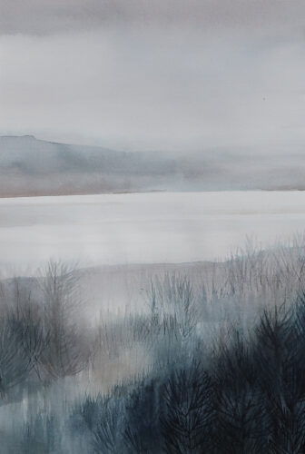 Anne Skinner. River- Distant Mist (watercolour)