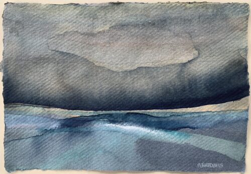 Peter Davis - Rain approaching, Watercolour, bodycolour and chalk on Khadi grey paper 2022 (150x210mm)