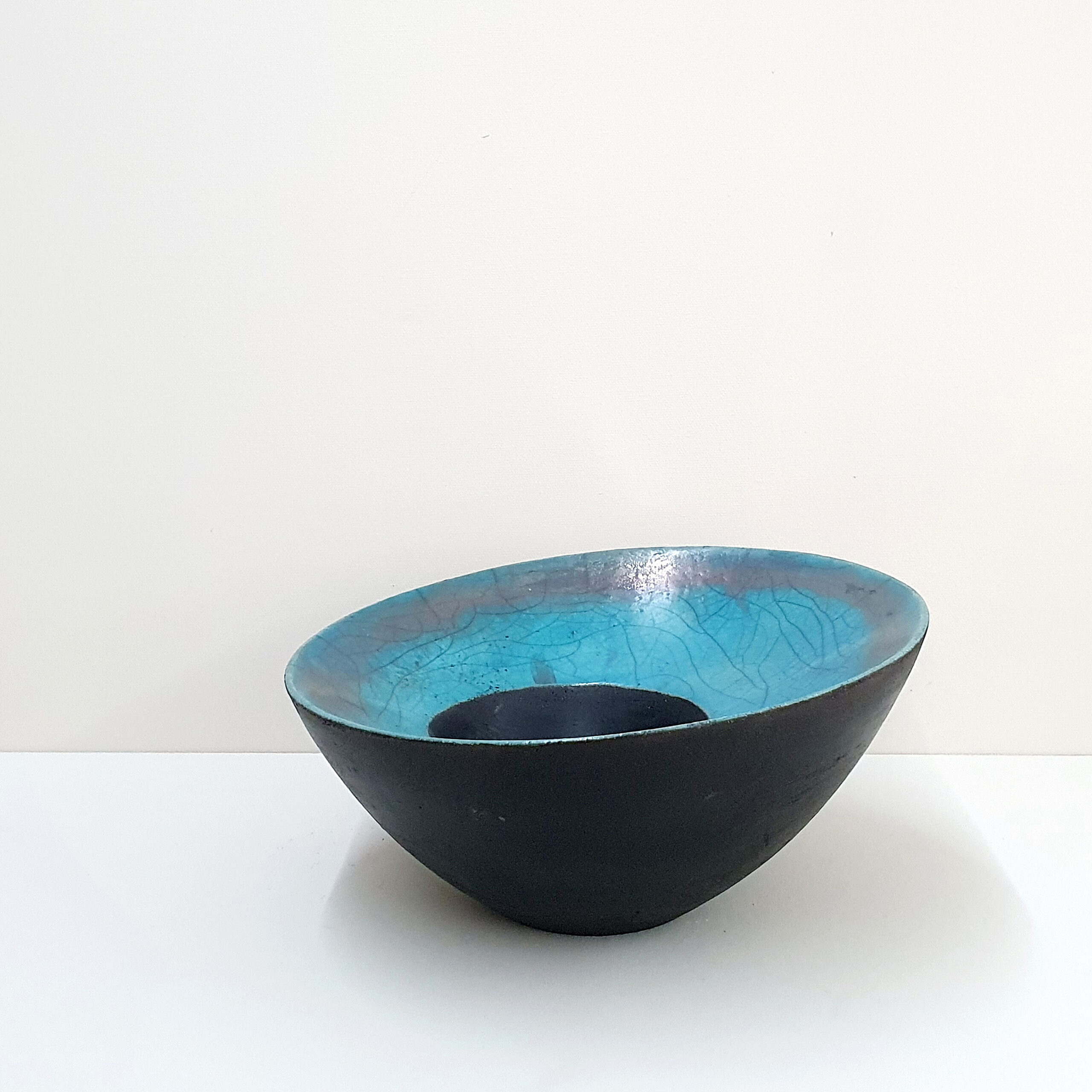 Leonie Rutter Vessel 471 wheel thrown stoneware double-walled bowl, Raku fired with turquoise glaze £120