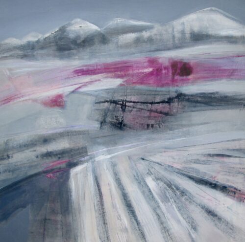 Annie Green, The Fleeting Beauty of Snow, mixed media on wood panel, 50x50cm (framed 54x54cm)