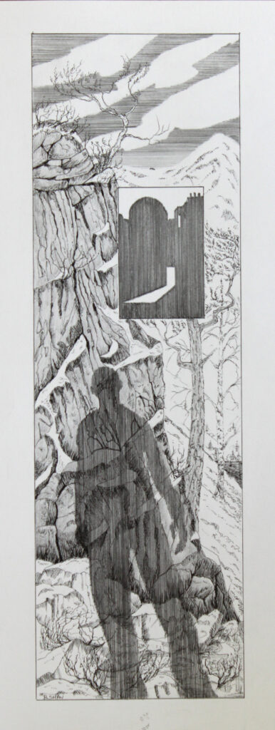 Bruce Shaw. 'Snow', pen and pencil on paper, 13.5 x 43cm