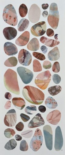 Louise Day. Pebble Collection 2. watercolour collage. 41 x 18cm