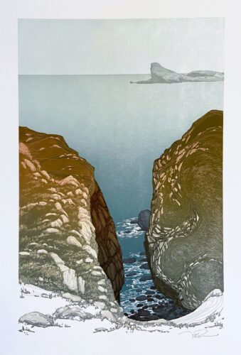 Laura Boswell. Pebble beach, St Abbs (Linocut - 514 x 340 mm)