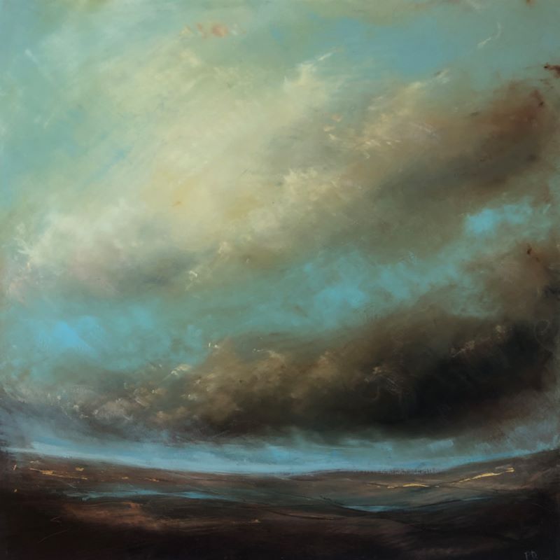 Paula Dunn. ‘Cloud shadows’ Oil and gold leaf on paper mounted to board 50 x 50 cm (55 x 55 cm framed)