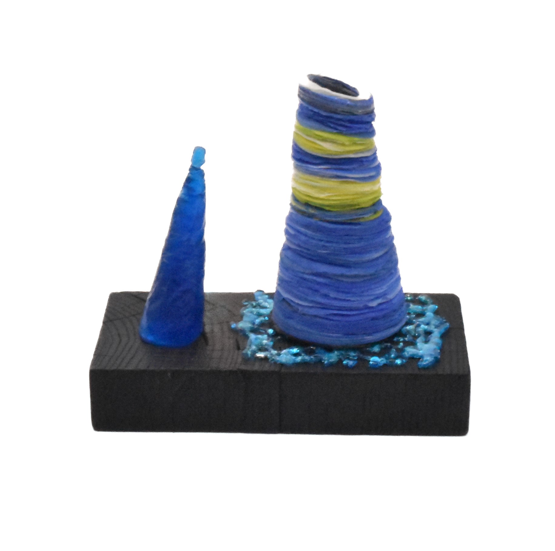 Alison Jardine 'Blue stack 1' 14(h)x16x8 Glass , silver leaf, paint, wood