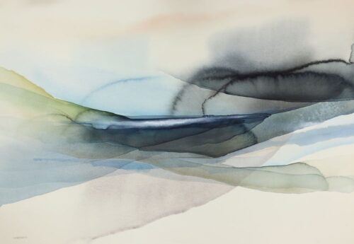 Peter Davis. 'Borrowing days', Watercolour, bodycolour and chalk on paper 2023 (50x70cm)