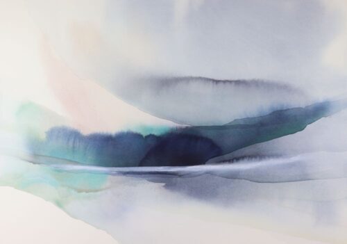 Peter Davis. Landscape at the Vernal Equinox, Watercolour, bodycolour and chalk, 2023 (50x70cm)