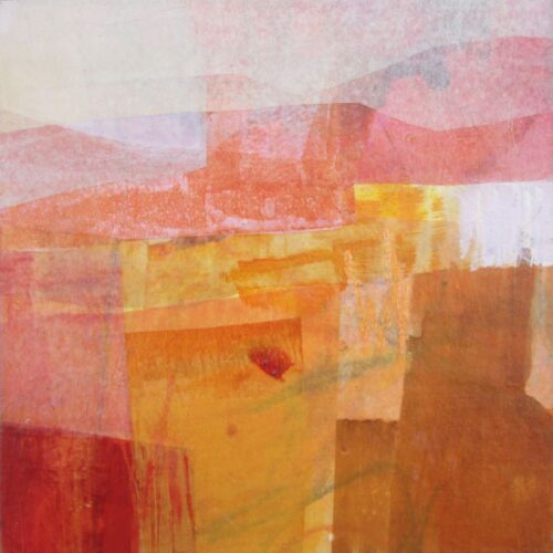 Annie Green, Autumn shimmer #2, 20x20cm, mixed media on wood, limed wax tray frame,