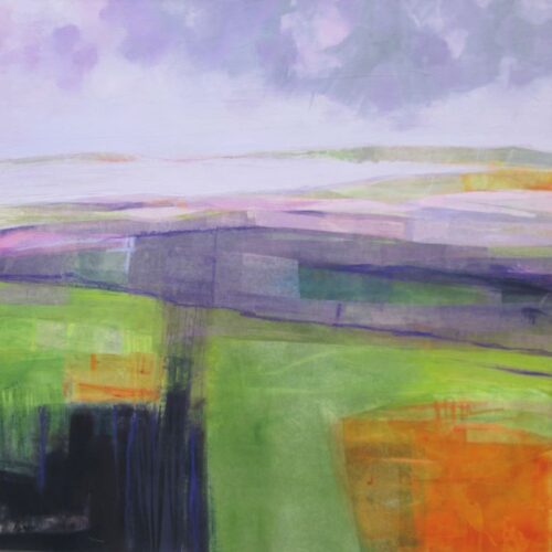 Annie Green, Soft light on the land, 95x95cm, mixed media on canvas,