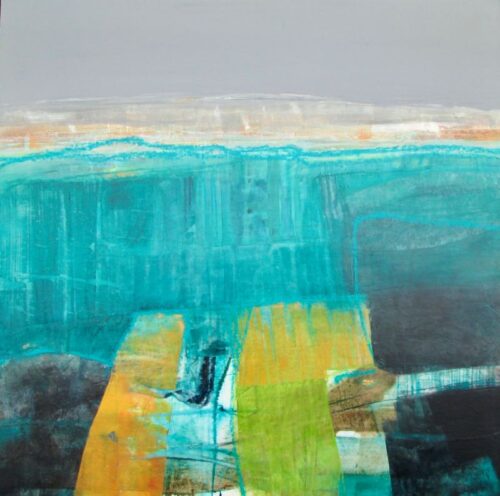 Annie Green, Time and place, 60x60cm, mixed media on wood grey tray frame,
