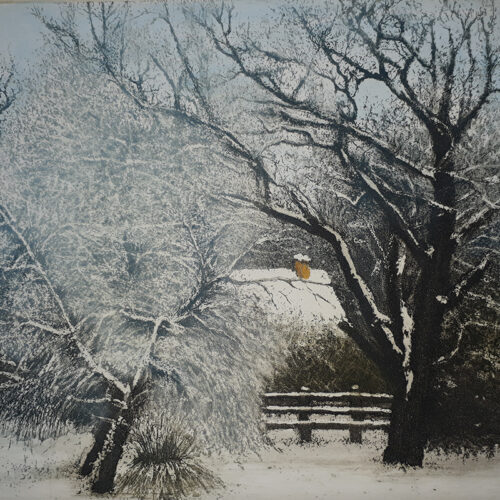 Jo Barry. Wrapped in snow (etching)